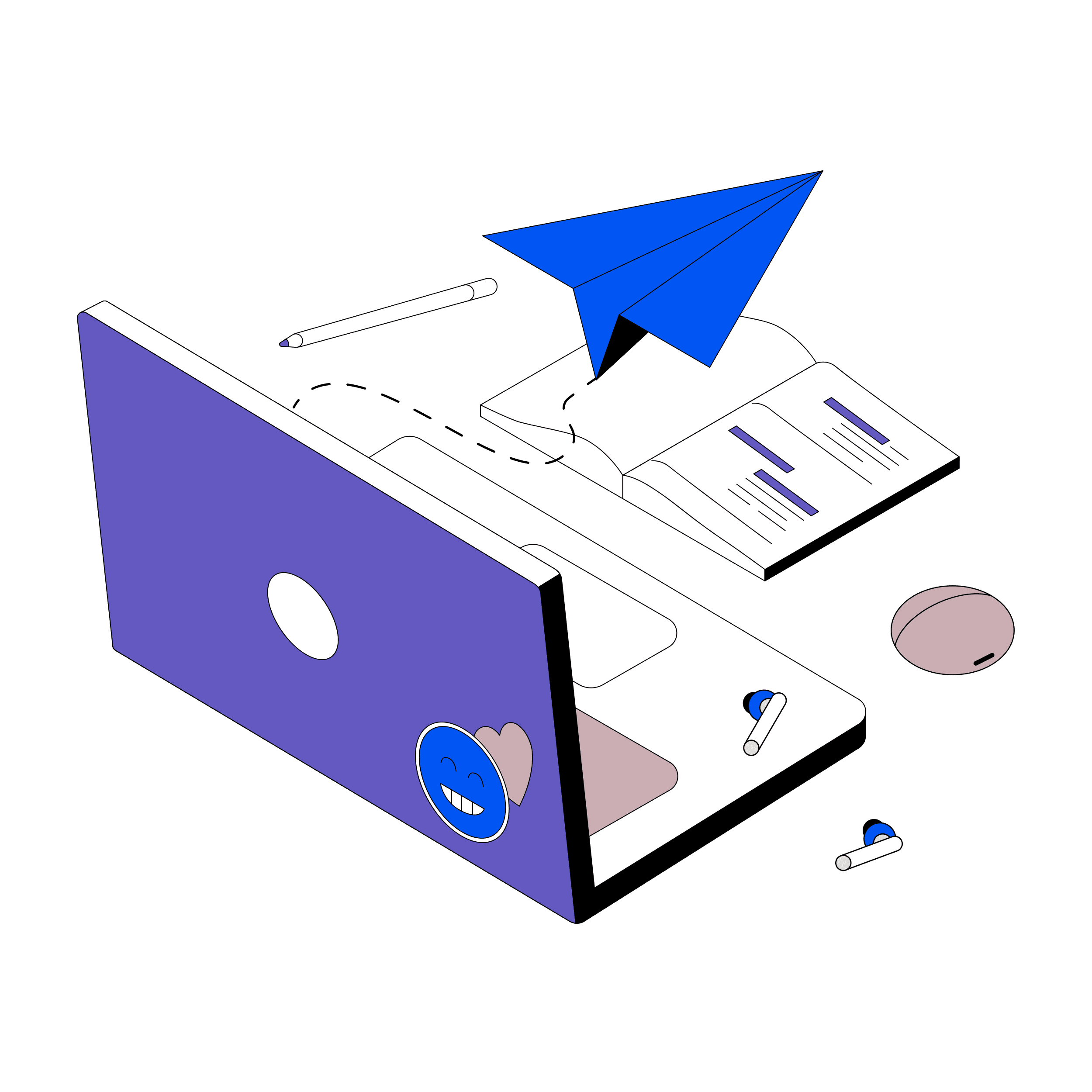 Illustration of laptop and notebook with send message icon